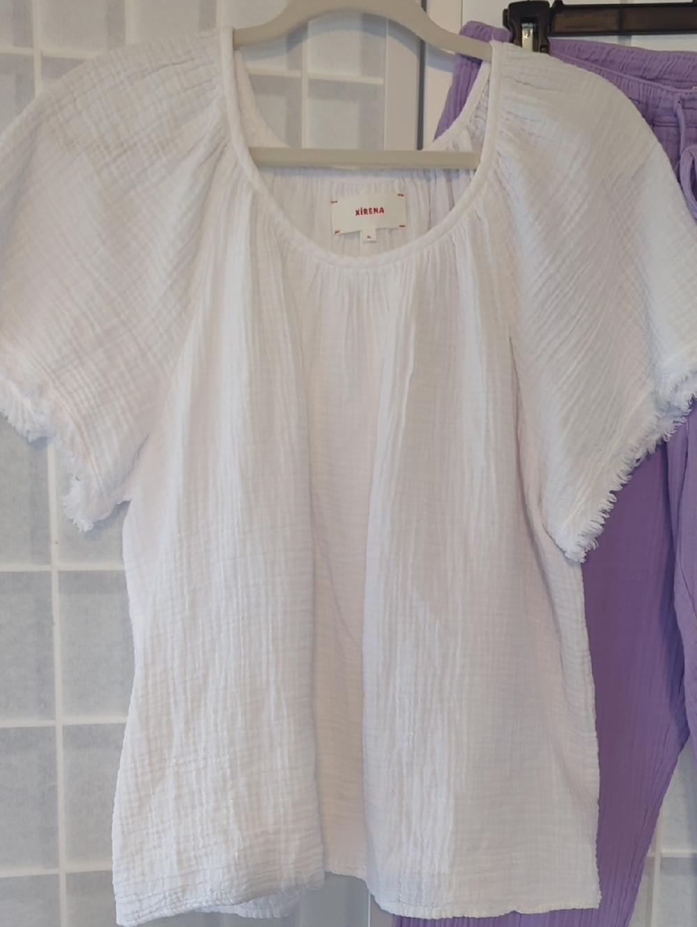 XiRENA White Gauze Top with Lavender Gauze Pant - Picture 5 of 11